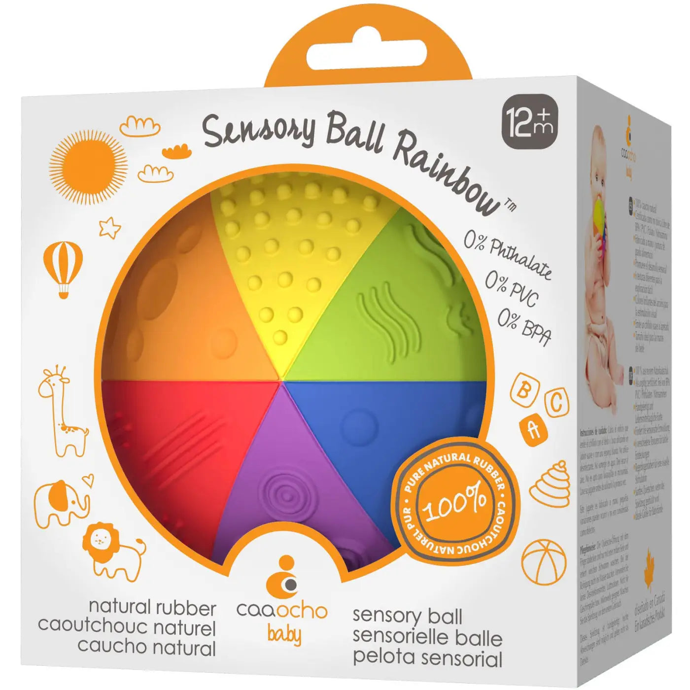 CaaOcho Natural Rubber Toys sensory ball: Natural Rubber 4" Baby Rainbow Sensory Ball
