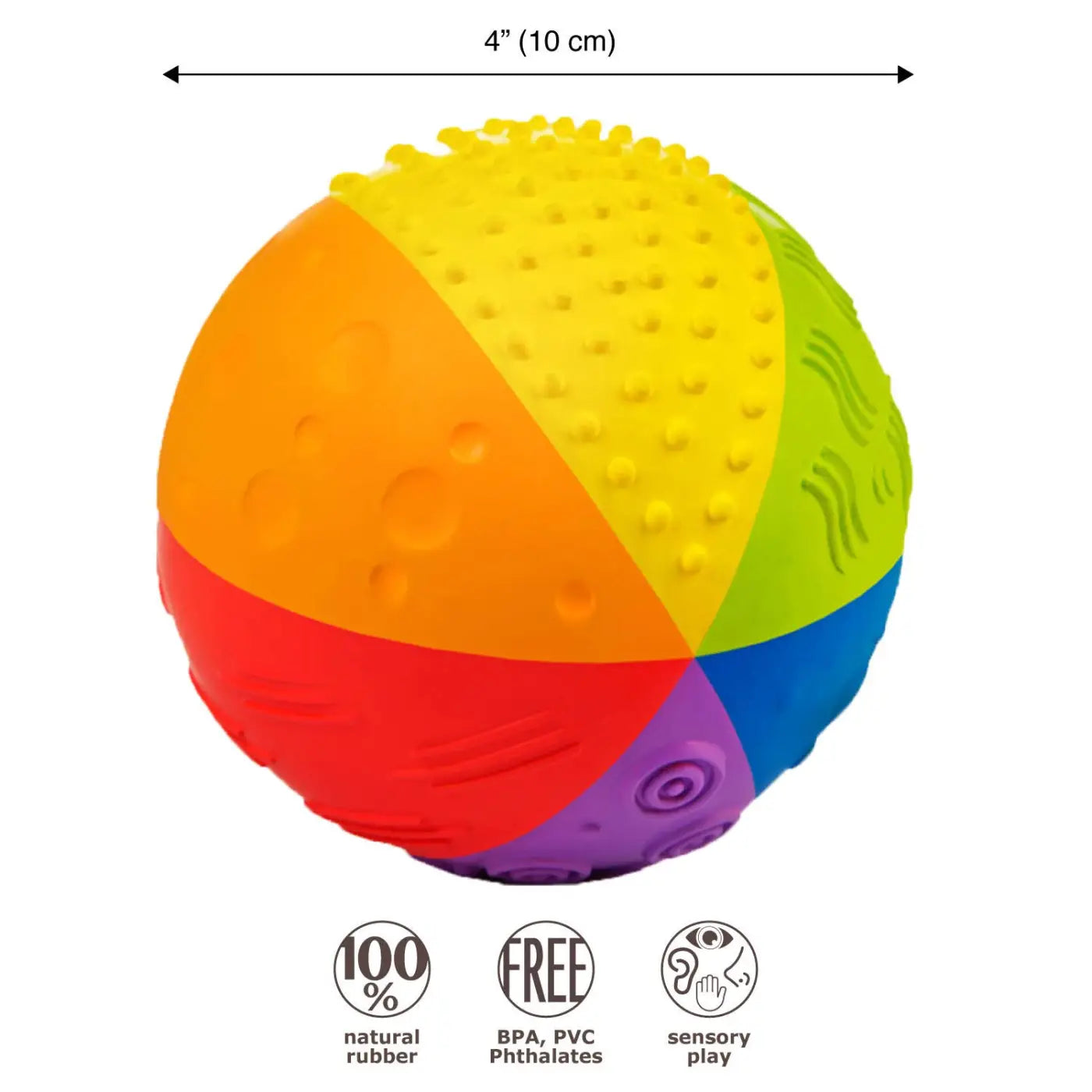 CaaOcho Natural Rubber Toys sensory ball: Natural Rubber 4" Baby Rainbow Sensory Ball