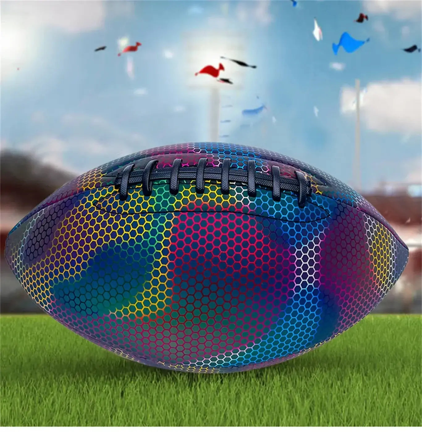 The Ball Depot football: PU Reflective Leather Luminescent Rugby Ball