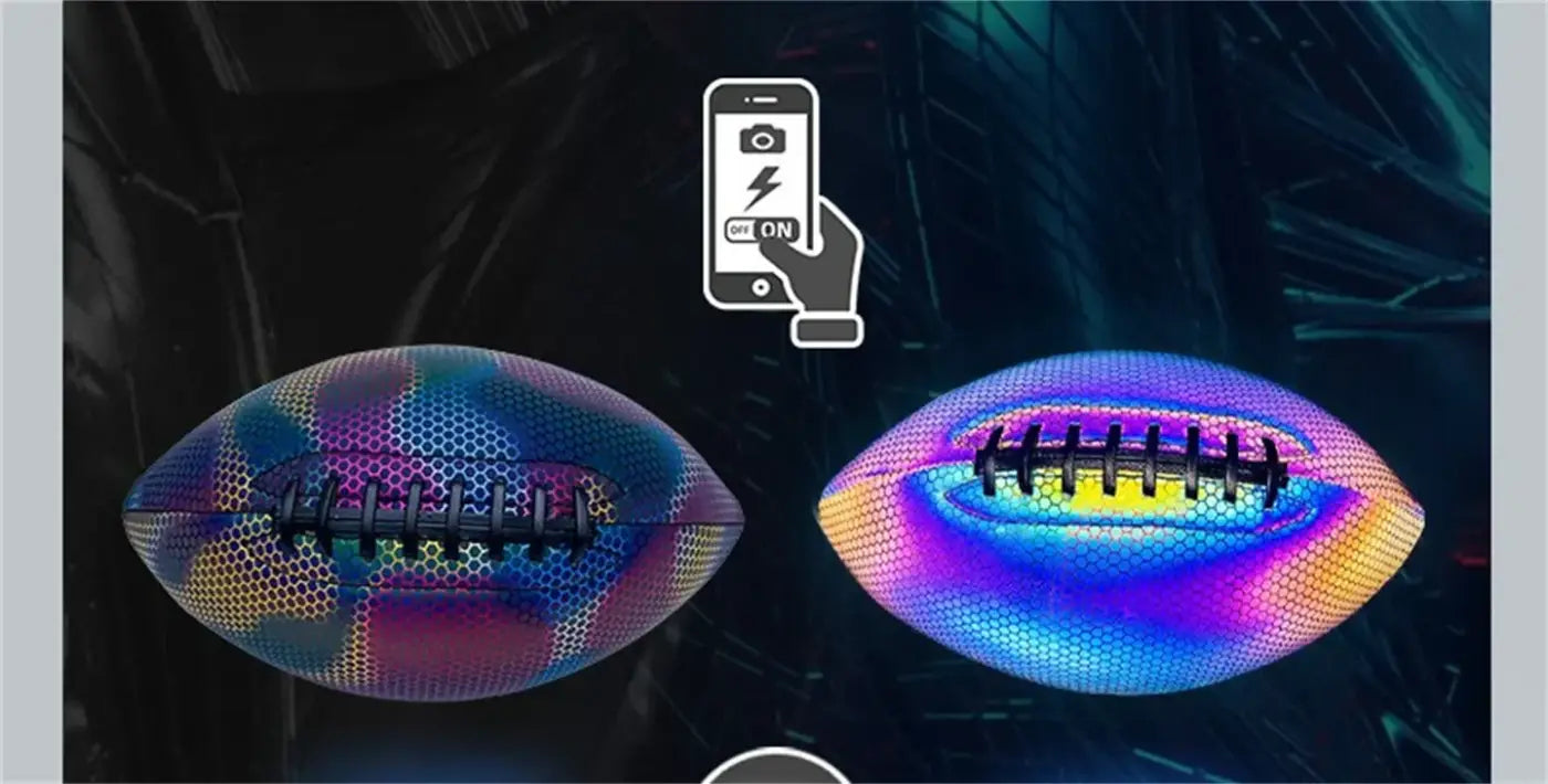 The Ball Depot football: PU Reflective Leather Luminescent Rugby Ball