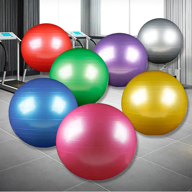 Colorful Fitness Yoga Balls in red, green, blue, pink, purple, yellow, silver