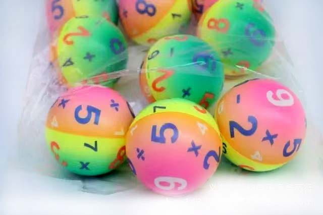 Colorful rainbow-striped Soft Solid Elastic Balls with math numbers symbols