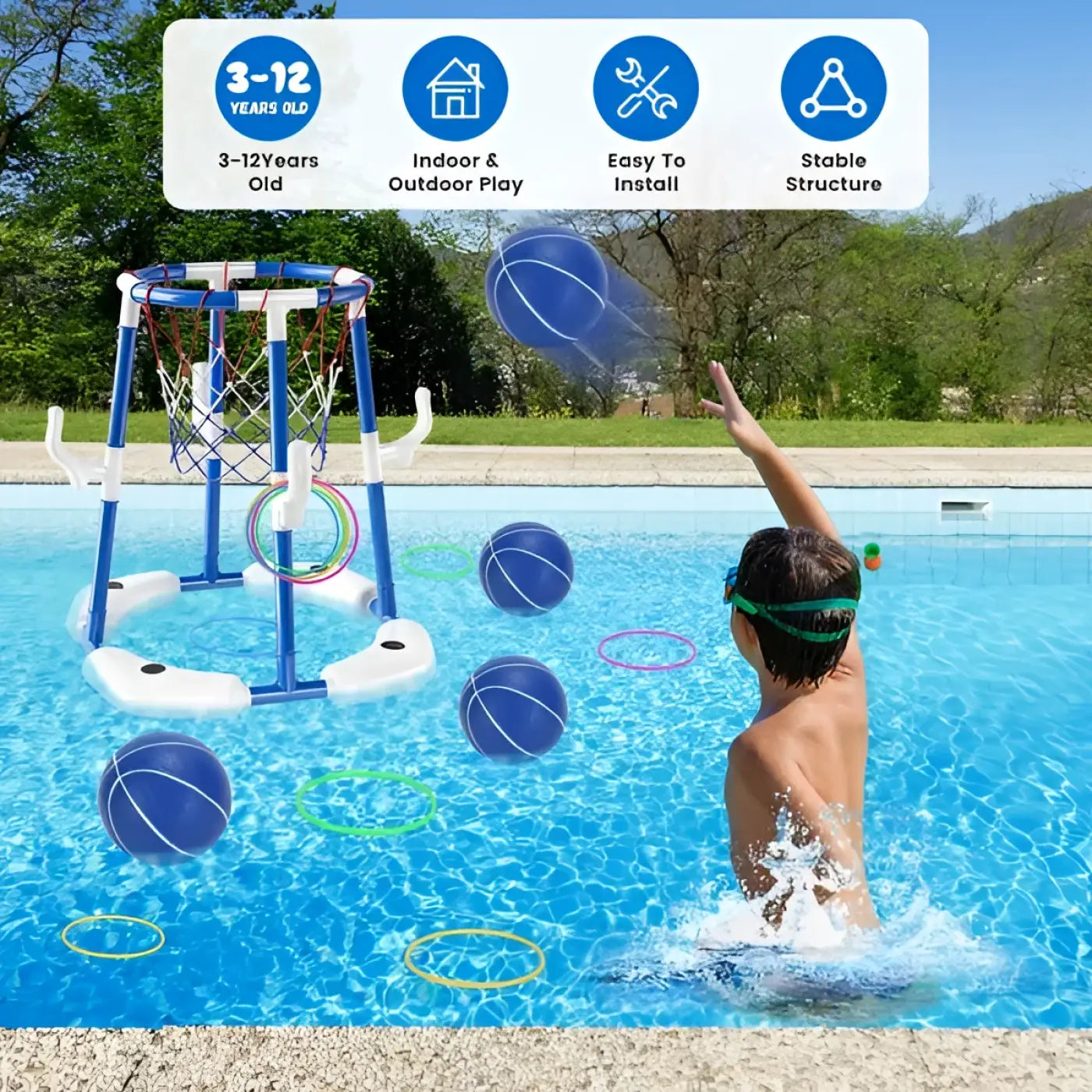 The Ball Depot ball game: Summer Pool Basketball Hoop Toy Set With 4 Basketballs