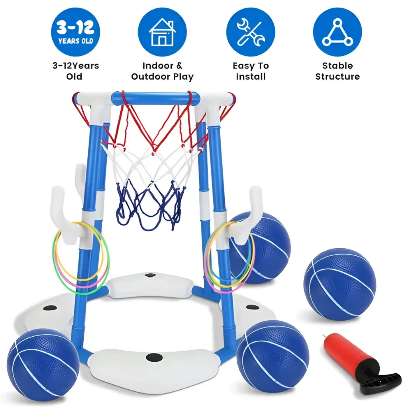 The Ball Depot ball game: Summer Pool Basketball Hoop Toy Set With 4 Basketballs