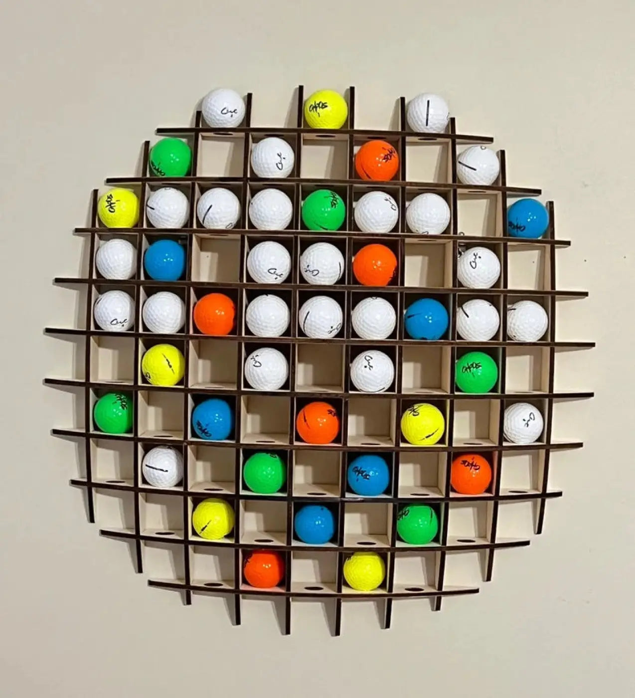 The Ball Depot decorative ball: Wall-mounted 78-ball Wooden Golf Display Stand