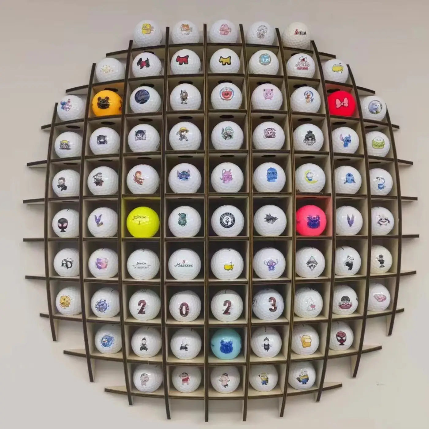 The Ball Depot decorative ball: Wall-mounted 78-ball Wooden Golf Display Stand