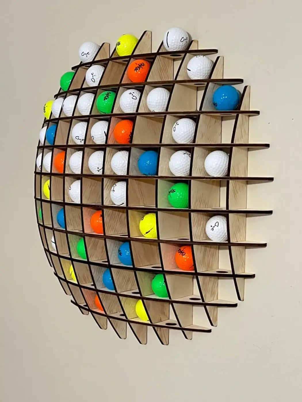 The Ball Depot decorative ball: Wall-mounted 78-ball Wooden Golf Display Stand