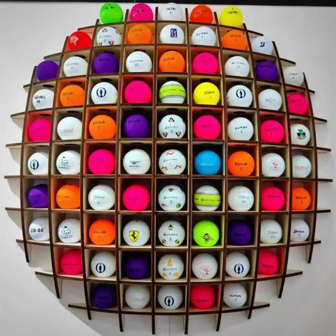 The Ball Depot decorative ball: Wall-mounted 78-ball Wooden Golf Display Stand
