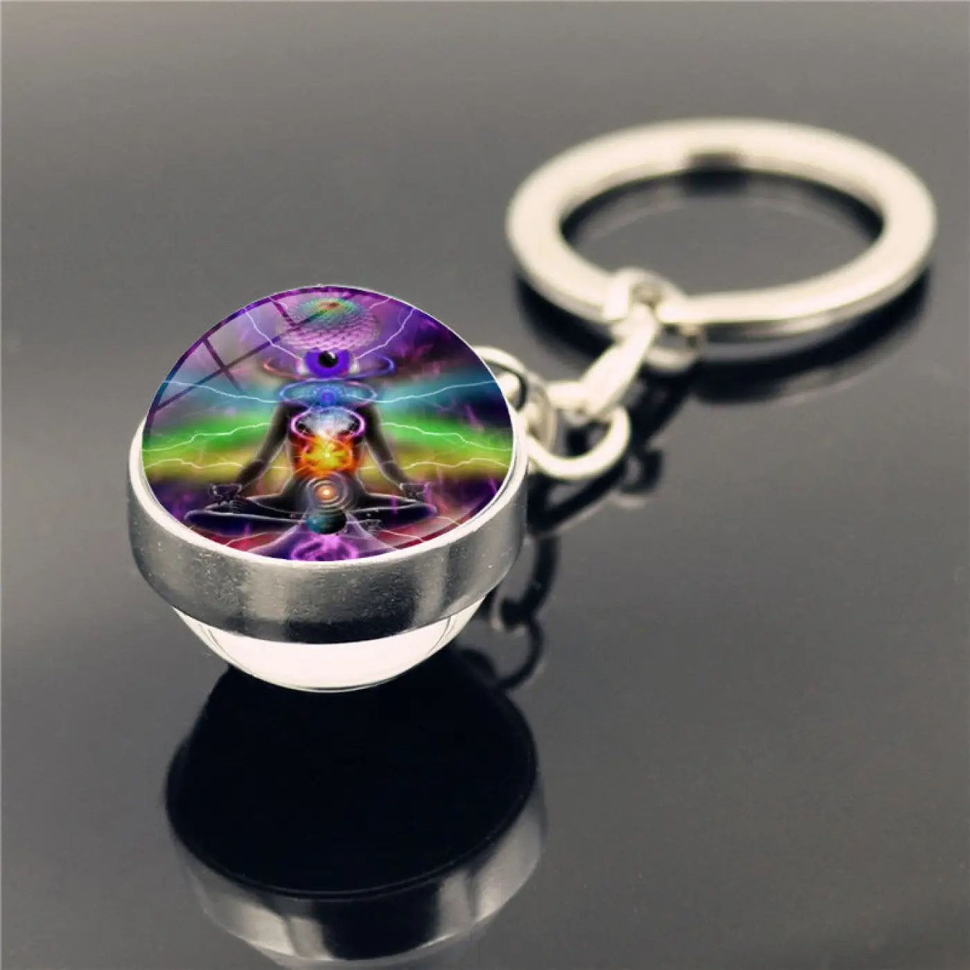 The Ball Depot yoga ball: Yoga Symbol Double Sided Glass Ball Keychain Pendant