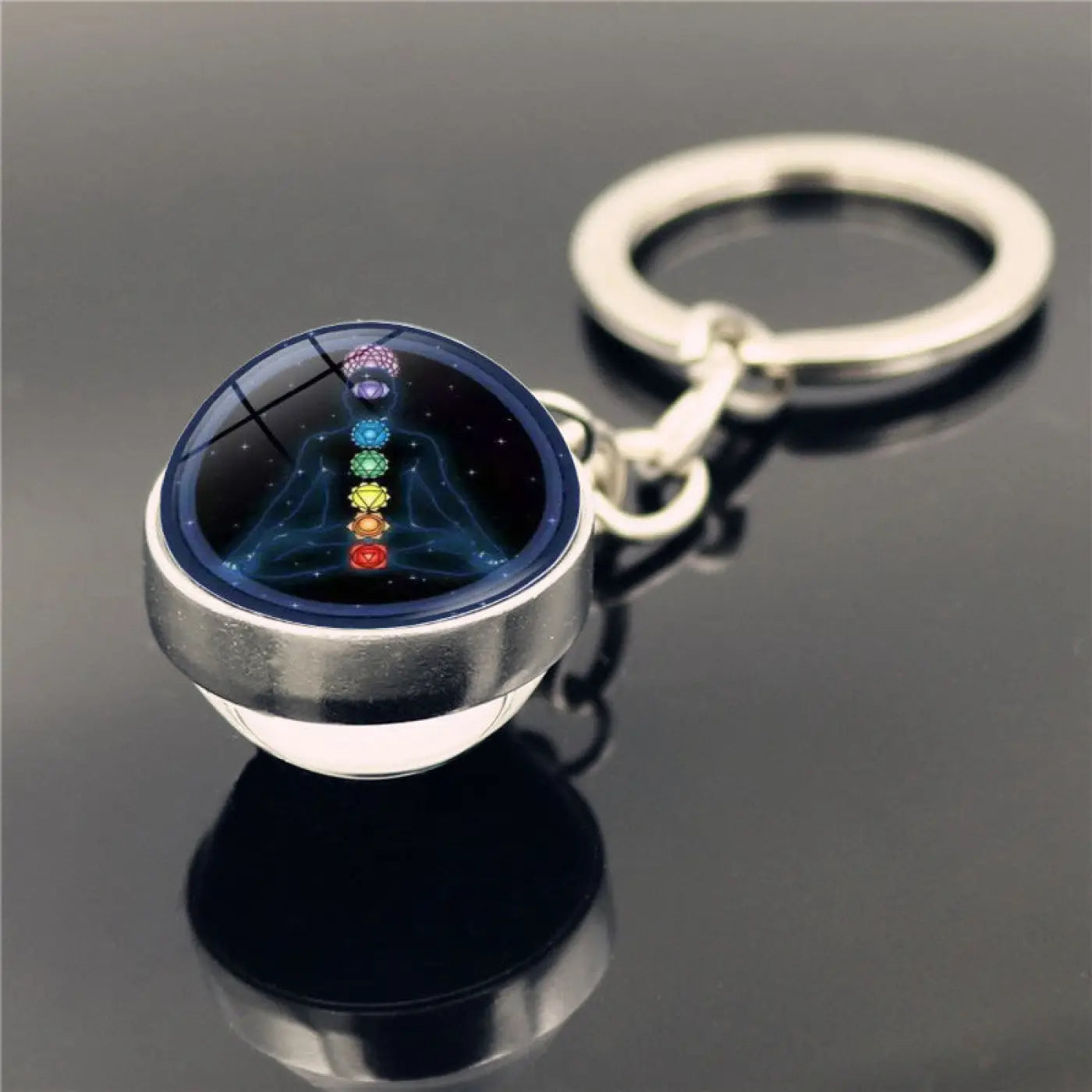 The Ball Depot yoga ball: Yoga Symbol Double Sided Glass Ball Keychain Pendant