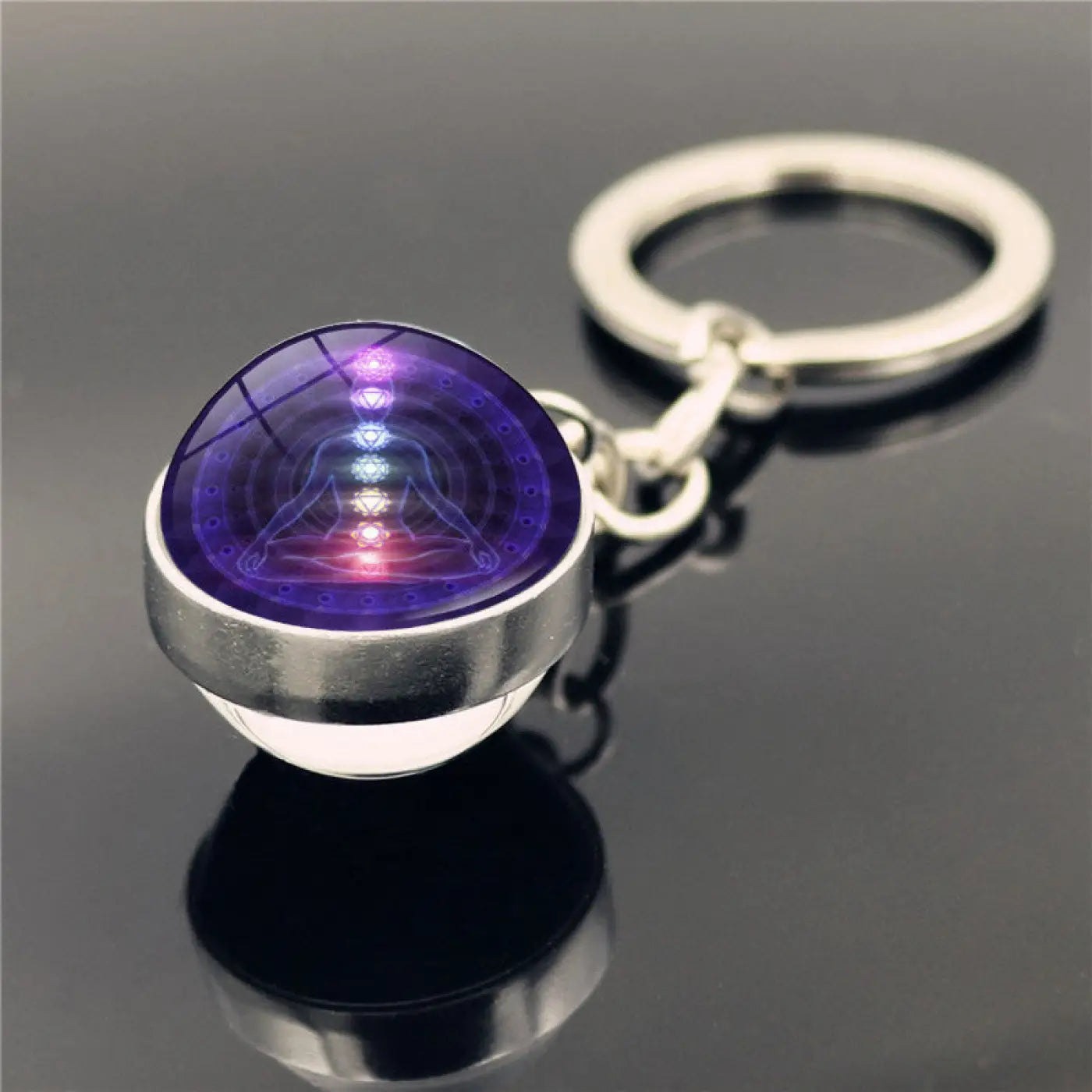 The Ball Depot yoga ball: Yoga Symbol Double Sided Glass Ball Keychain Pendant