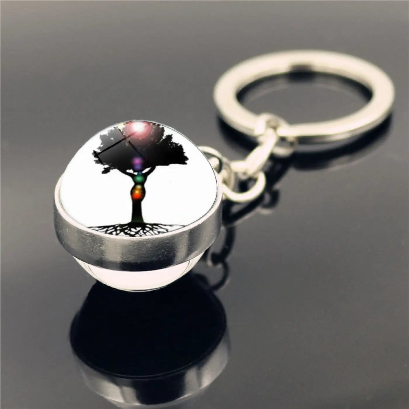 The Ball Depot yoga ball: Yoga Symbol Double Sided Glass Ball Keychain Pendant